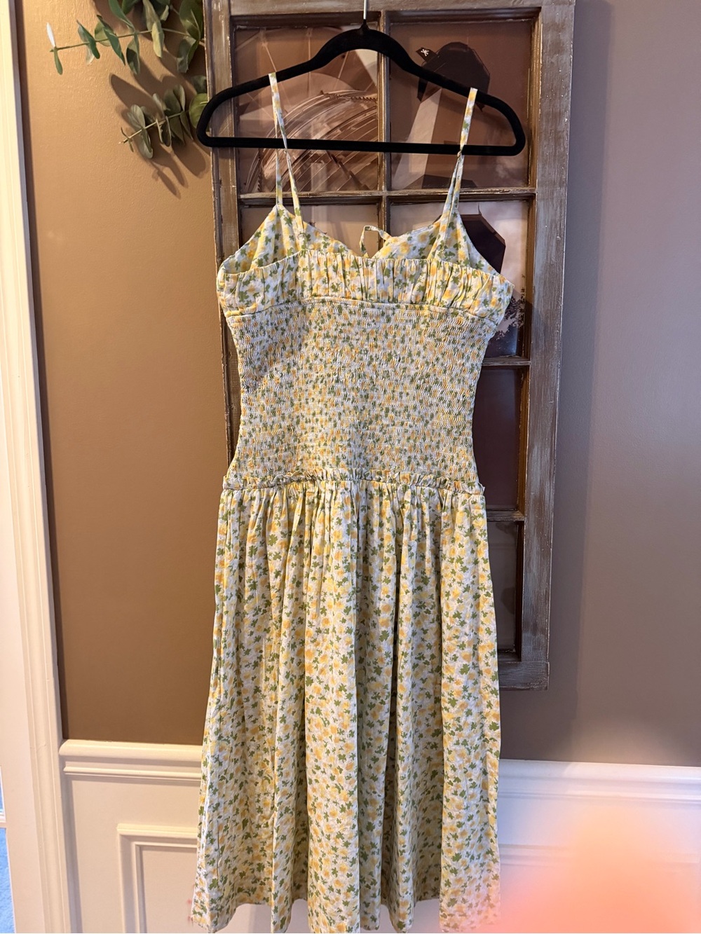 Free People Yellow Floral Smocked Midi Dress Size Medium - NWOT